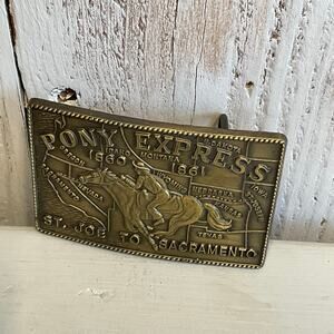 Vintage Pony Express 1860-1861 Brass Belt Buckle St Joe to Sacramento
